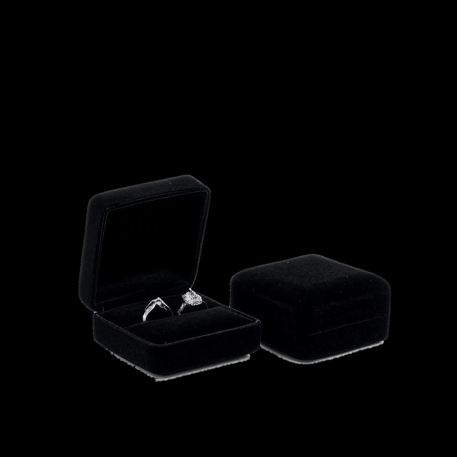 Edle Doppel-Ringbox aus Samt – Schwarz, 7,5 × 7,5 × 4,2 cm