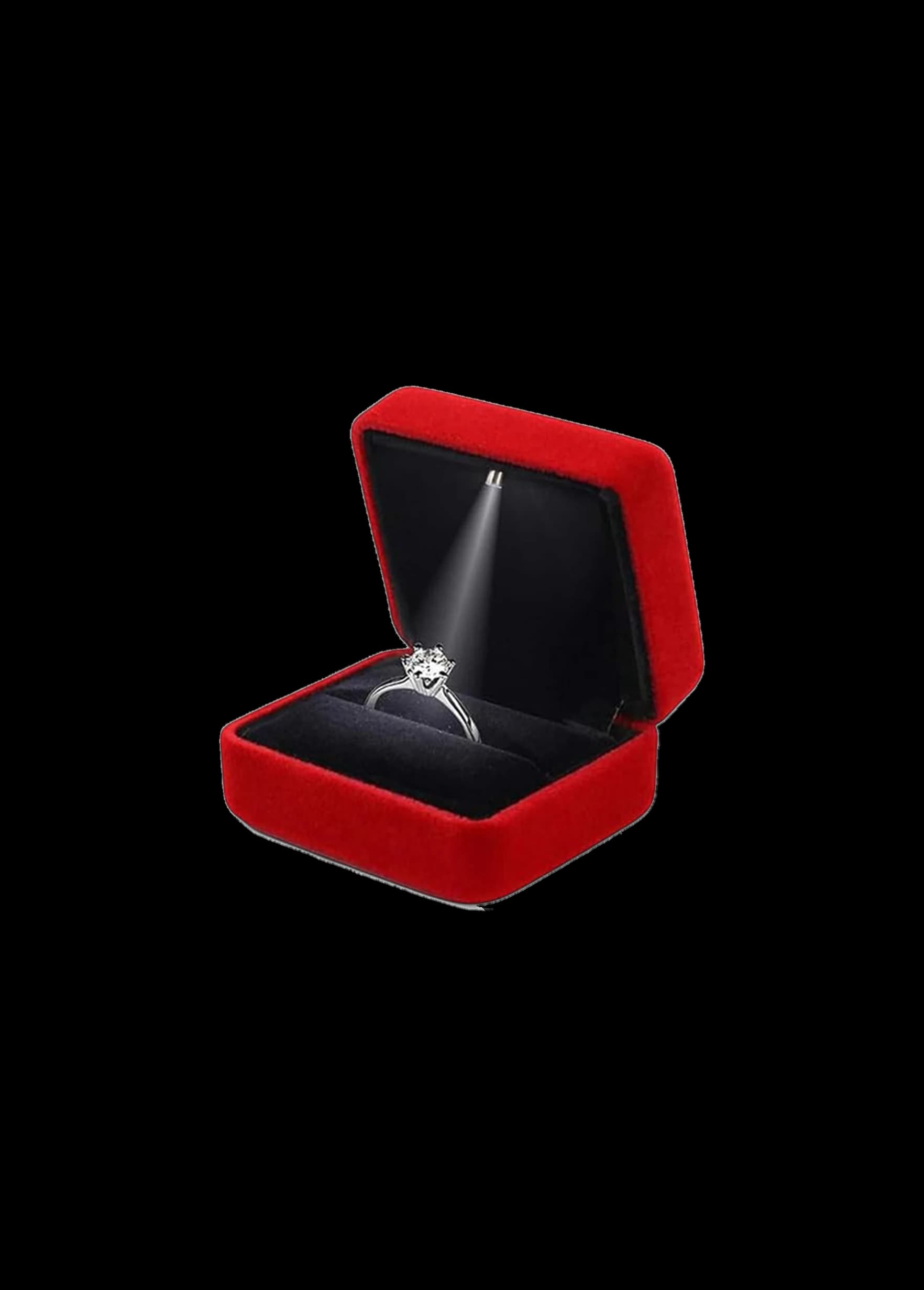 Scatola portanello in velluto rosso con LED – elegante cofanetto illuminato per fidanzamento e proposta di matrimonio