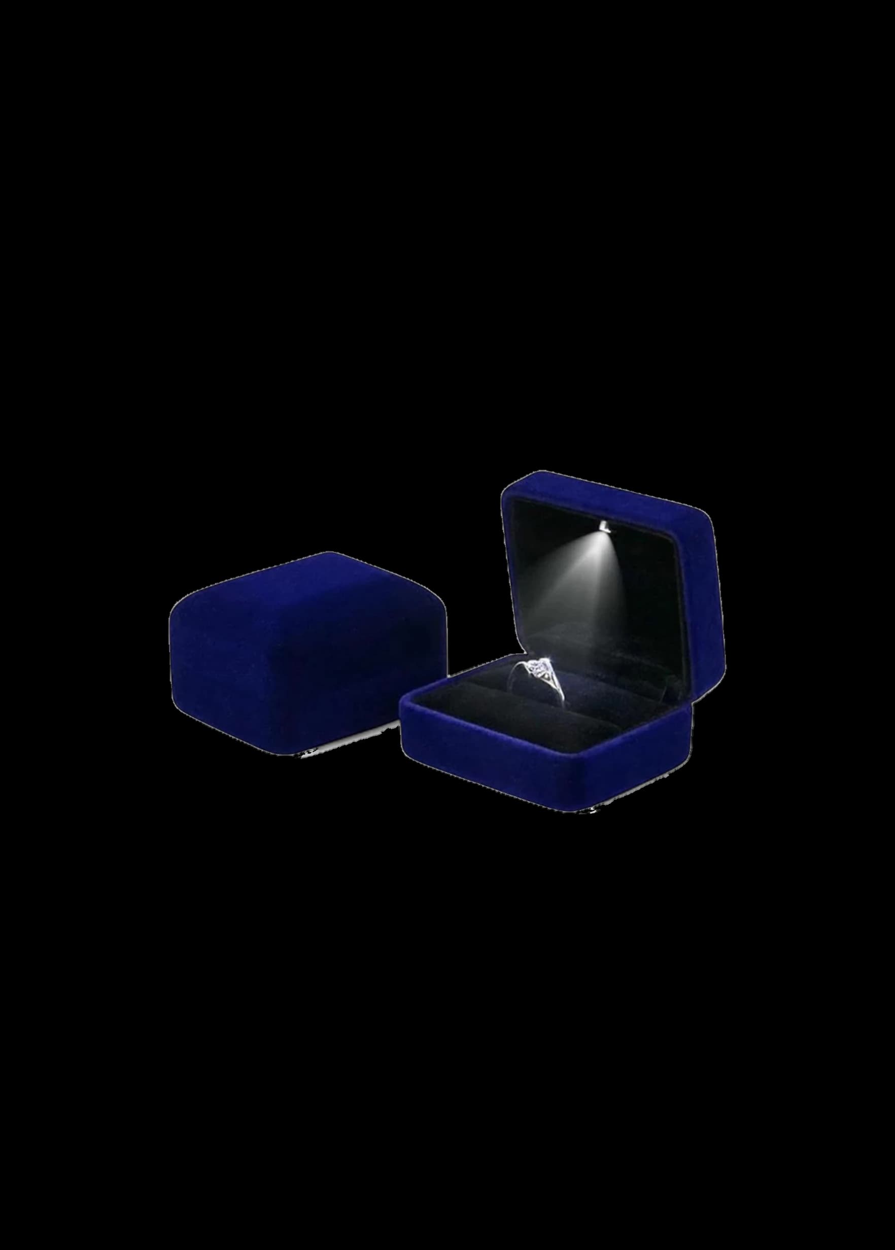 Scatola portanello in velluto blu con LED – cofanetto illuminato per fidanzamento e proposta di matrimonio
