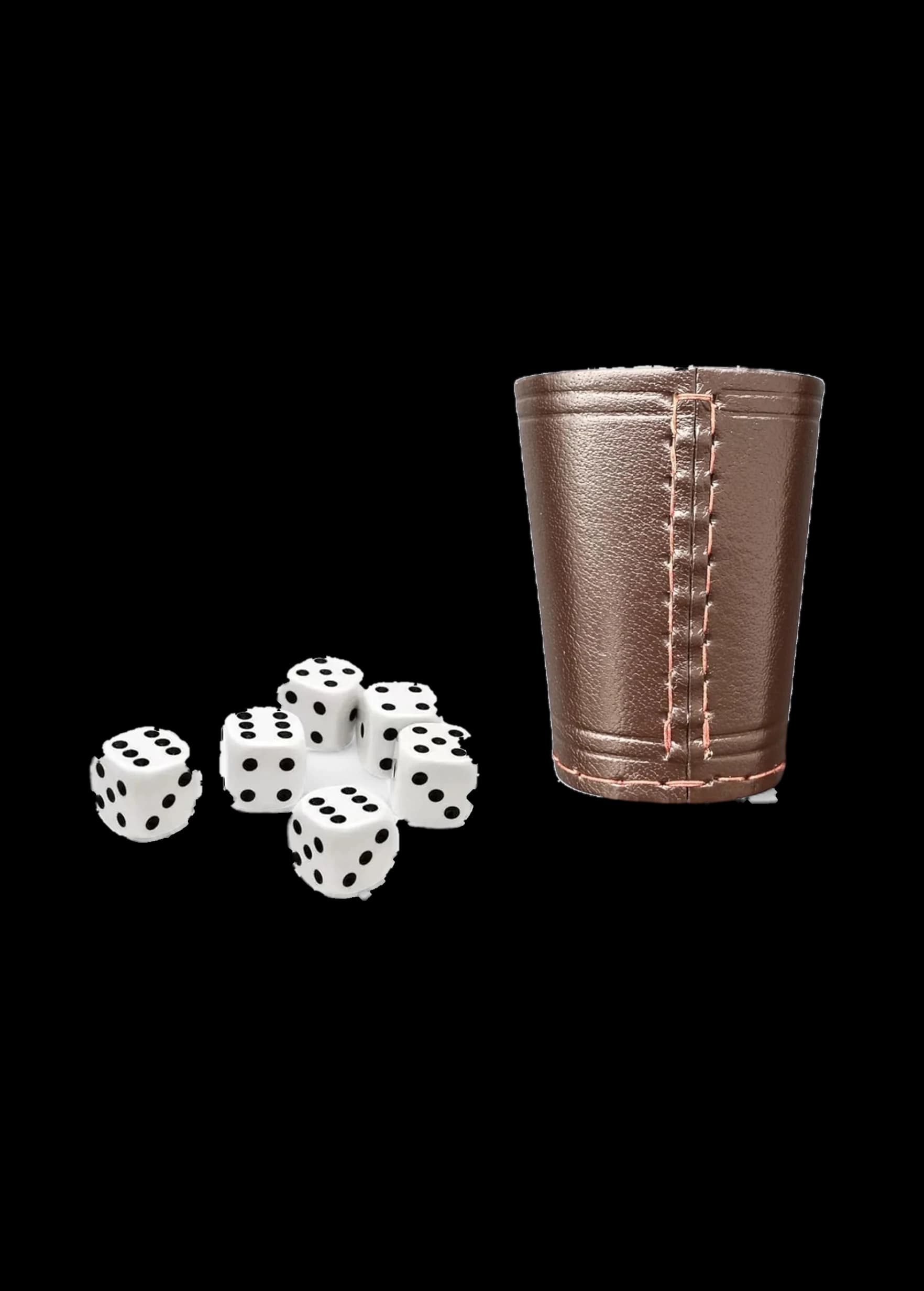 Bicchieri per dadi in pelle | Set da 5 con 30 dadi (16mm) | Bicchieri premium artigianali in vera pelle 9cm, marroni – Vista 2