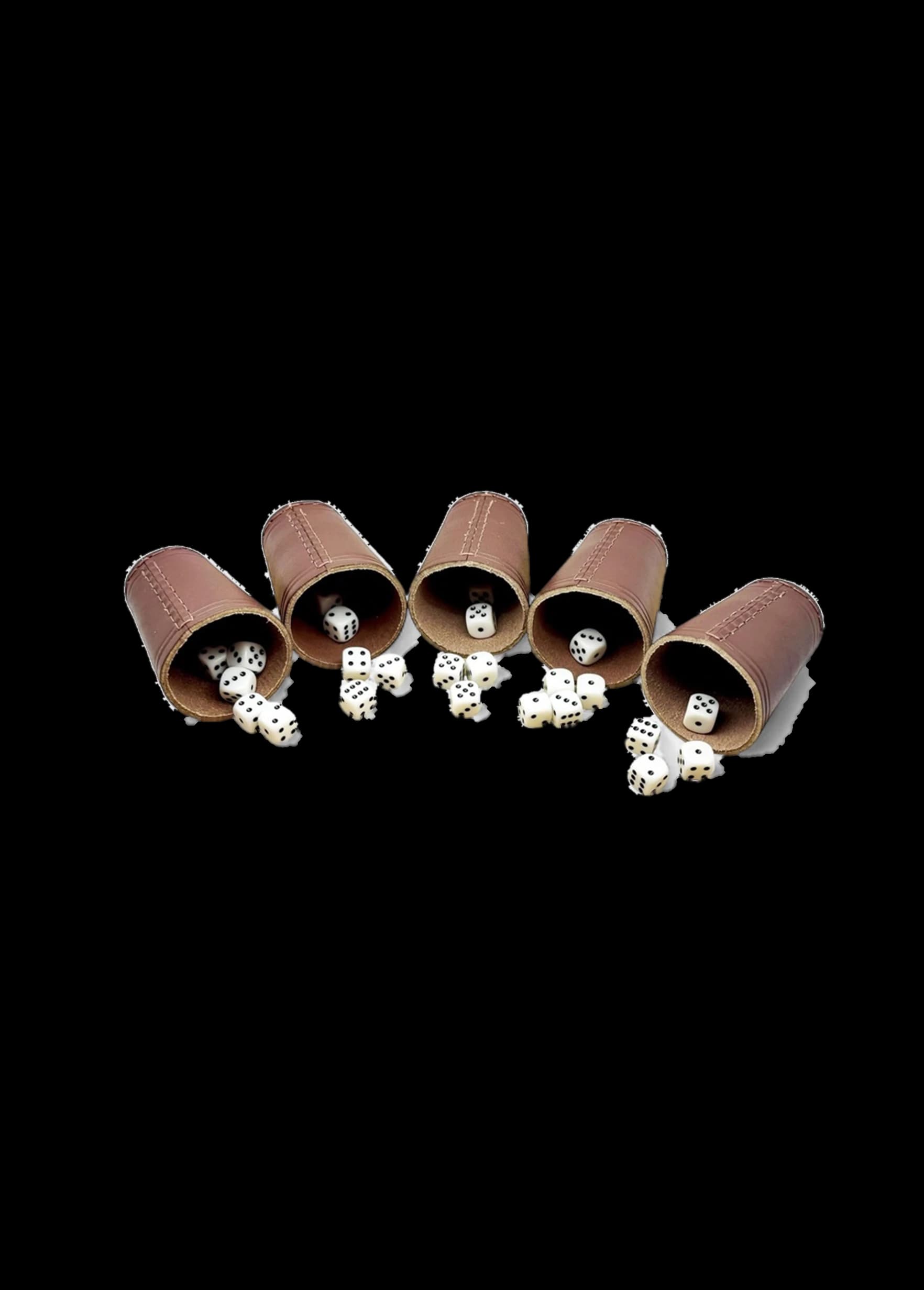Bicchieri per dadi in pelle | Set da 5 con 30 dadi (16mm) | Bicchieri premium artigianali in vera pelle 9cm, marroni