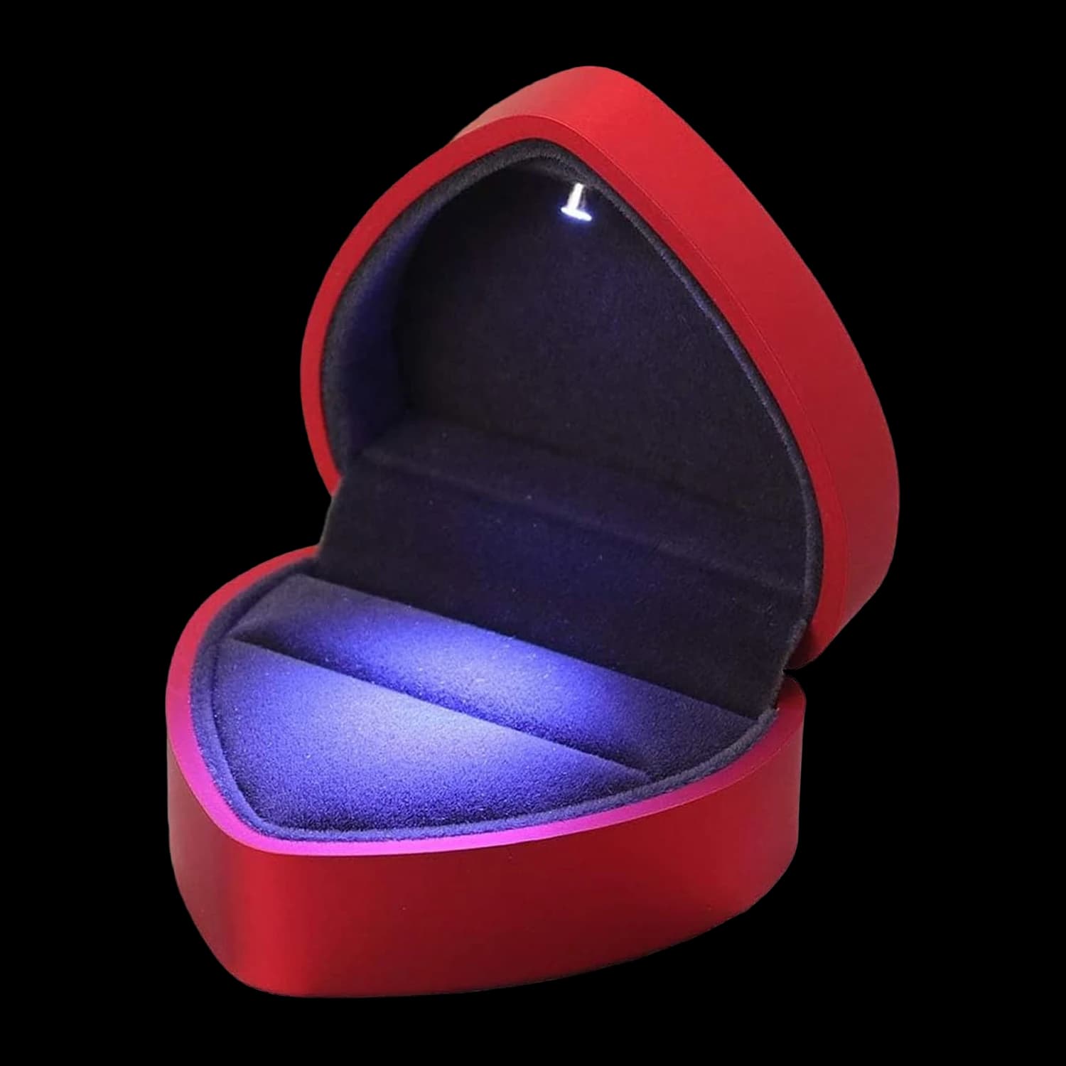 LED-Ringbox in Herzform mit Samt-Innenfutter – Rot