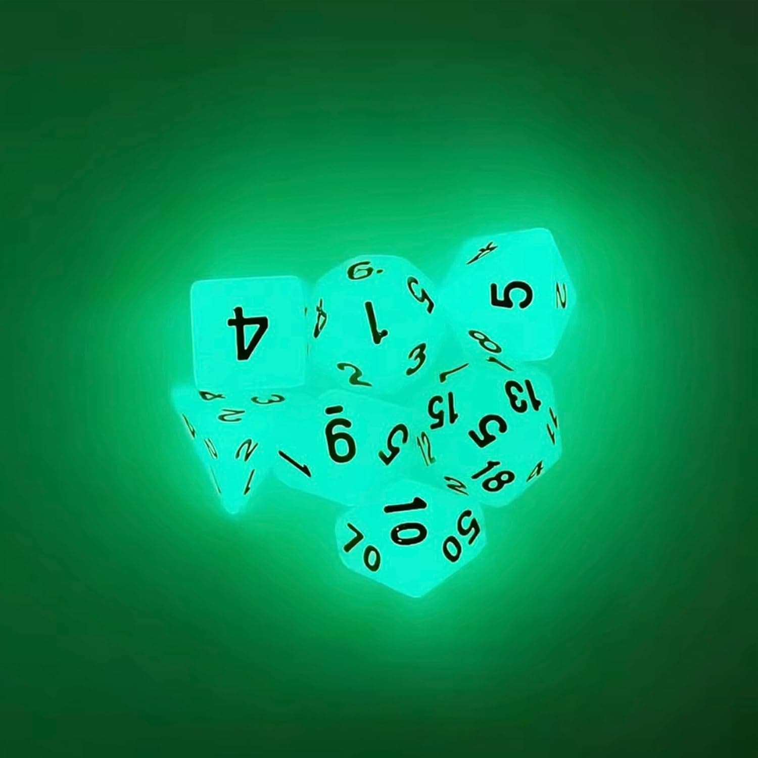 Set de 7 dés de jeu de rôle phosphorescents, pochette en velours