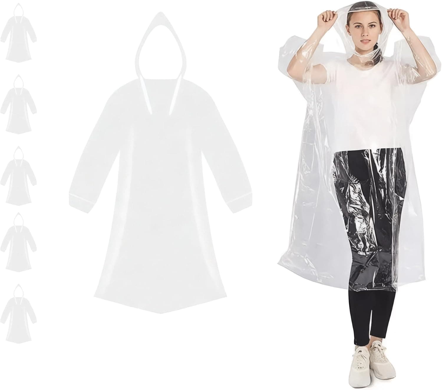 Ponchos de pluie transparents à capuche, lot de 6 – jetables, unisexes